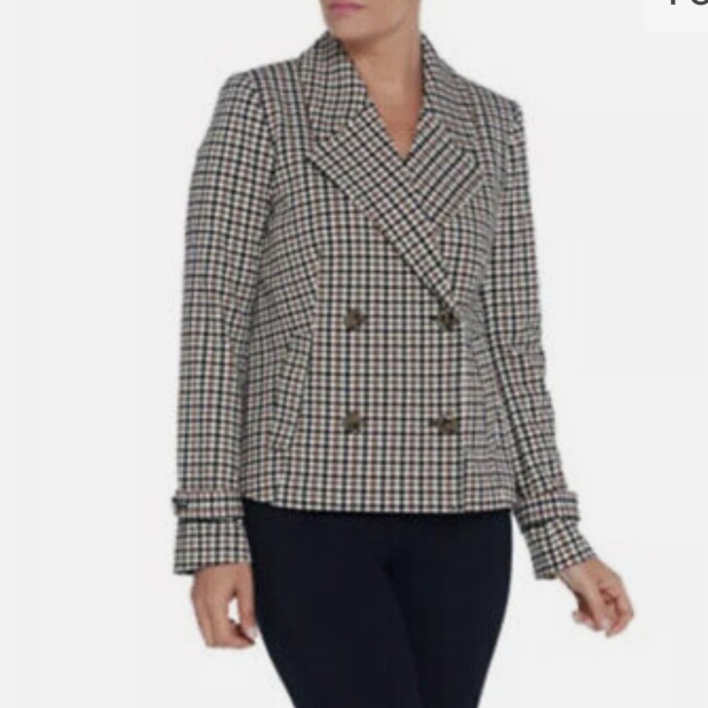 Dennis Basso Printed Luxe Crepe Double Breasted Jacket - Taupe/Black